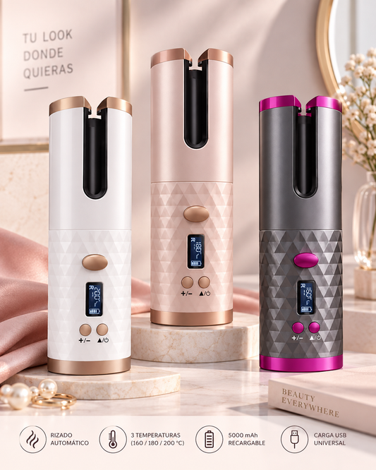 Rizador Automático Inalámbrico 19 mm – Recargable USB, Pantalla LCD y 3 Temperaturas