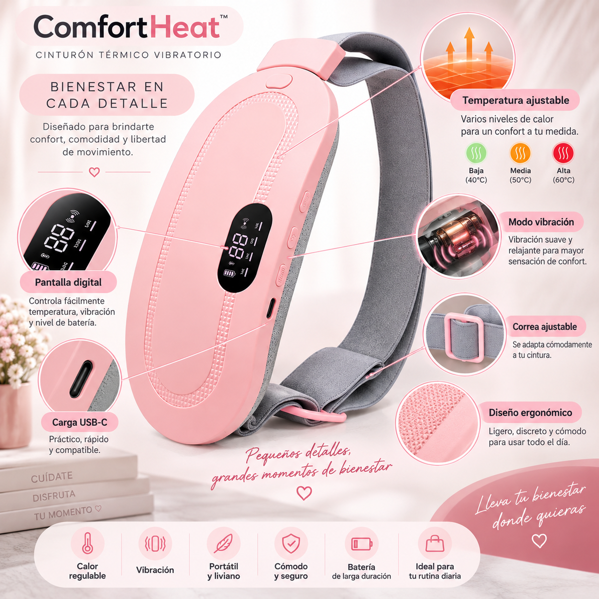 ComfortHeat™ – Cinturón Térmico Vibratorio para Calor, Confort y Bienestar Diario