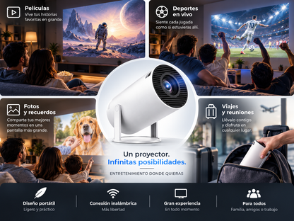 **Smart Projector WiFi 6 + Bluetooth 5.0 – Cine Portátil en Pantalla Grande Donde Quieras**